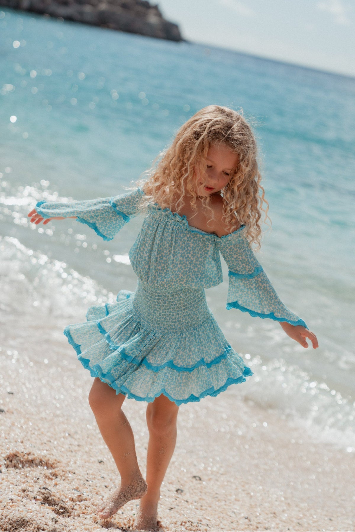 Cecilia Kids Flower Dress Turquoise Turquoise / 4/6