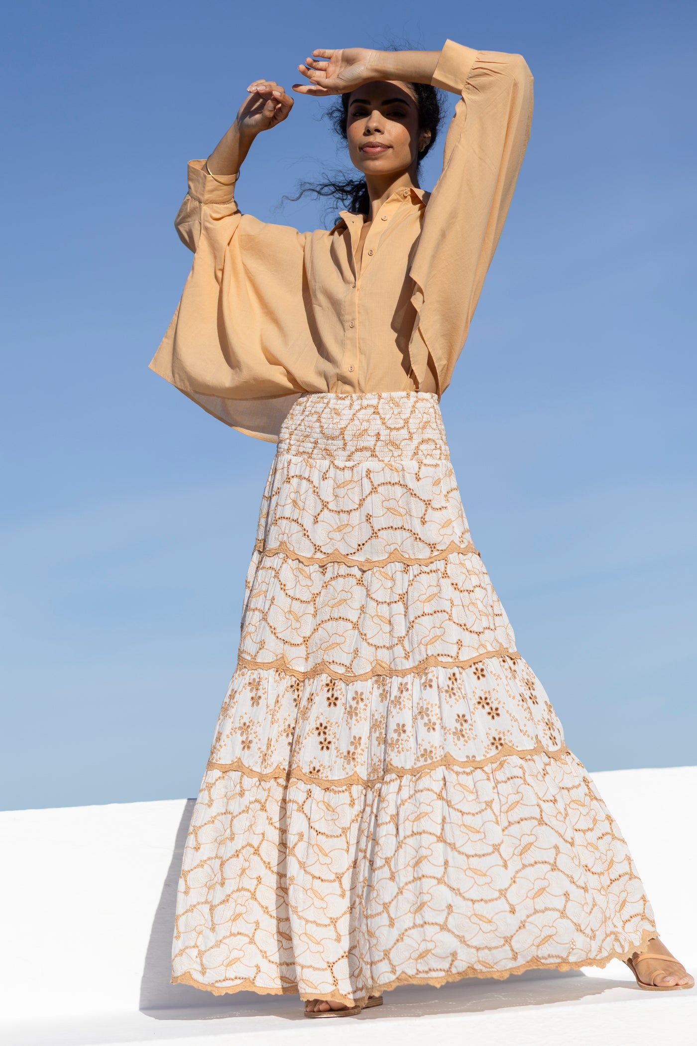 Palma Embroidered Maxi Skirt Camel