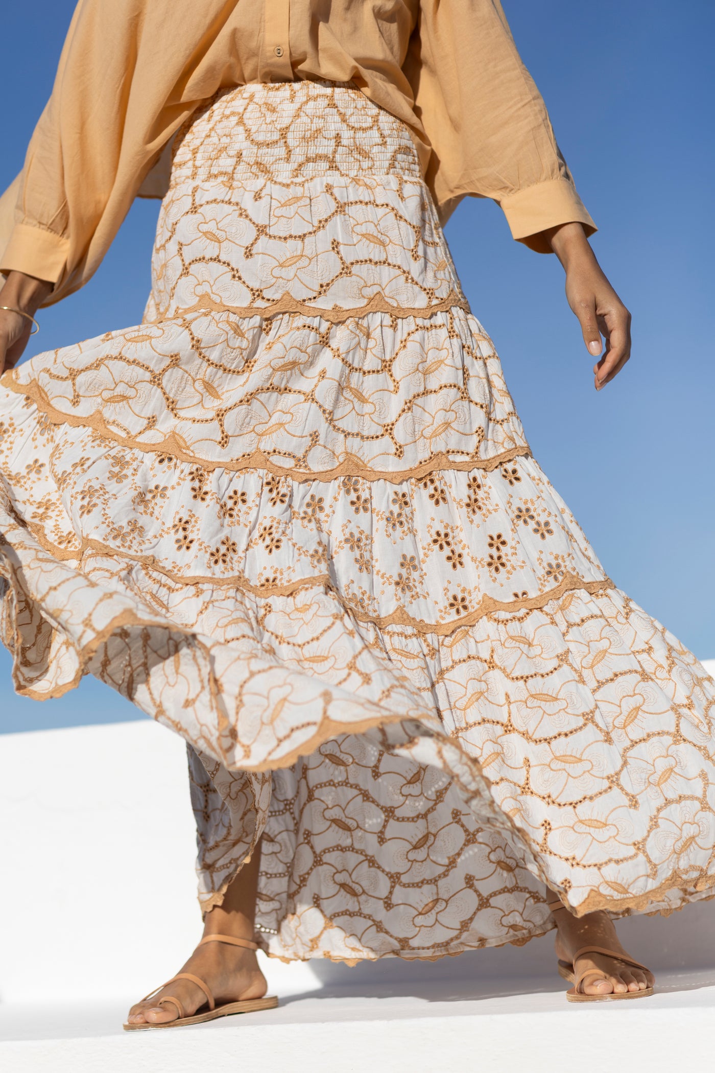 Palma Embroidered Maxi Skirt Camel