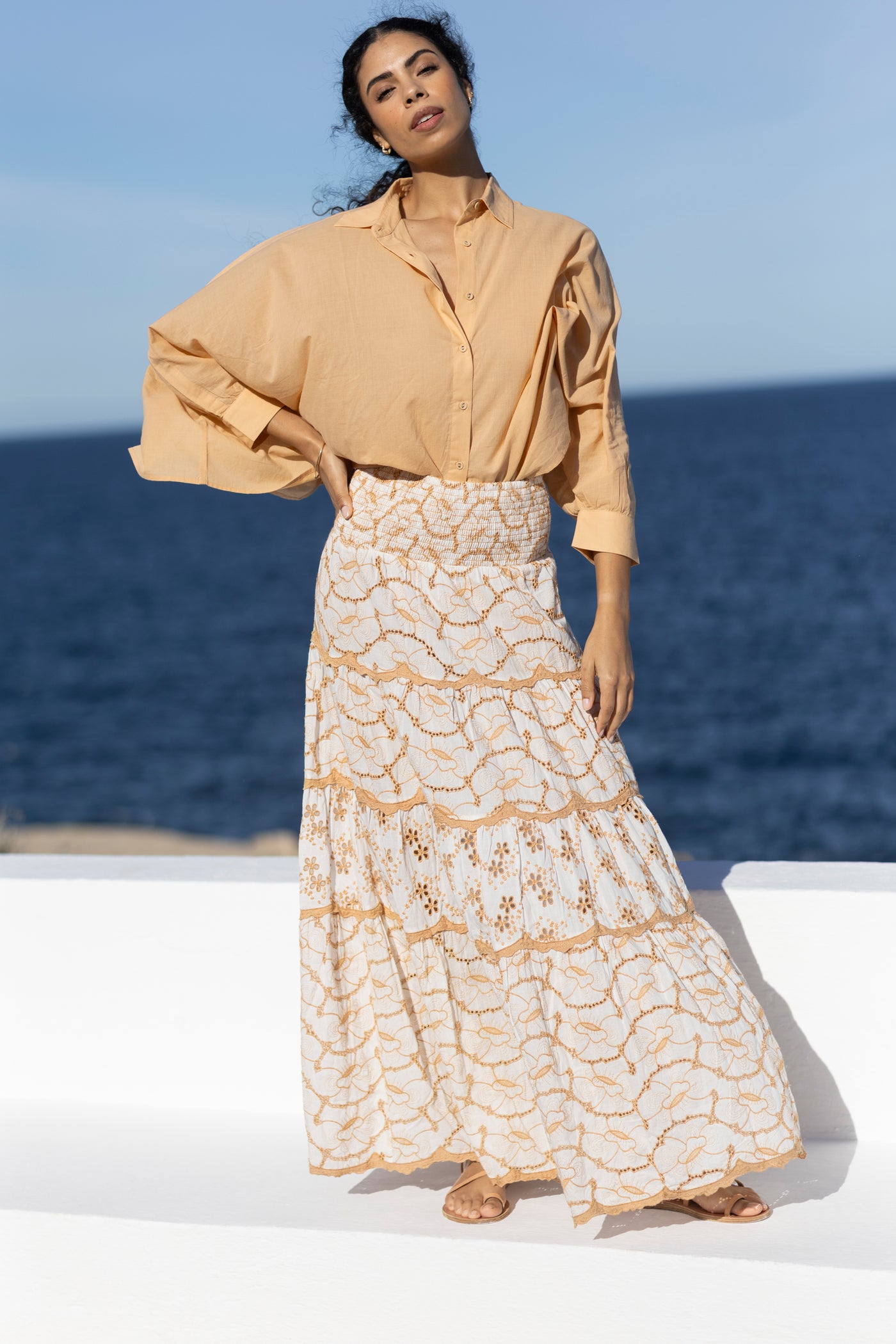 Palma Embroidered Maxi Skirt Camel