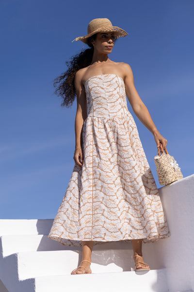 Pacifica Embroidered Bustier Dress Camel