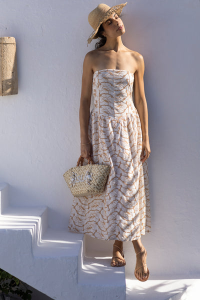 Pacifica Embroidered Bustier Dress Camel