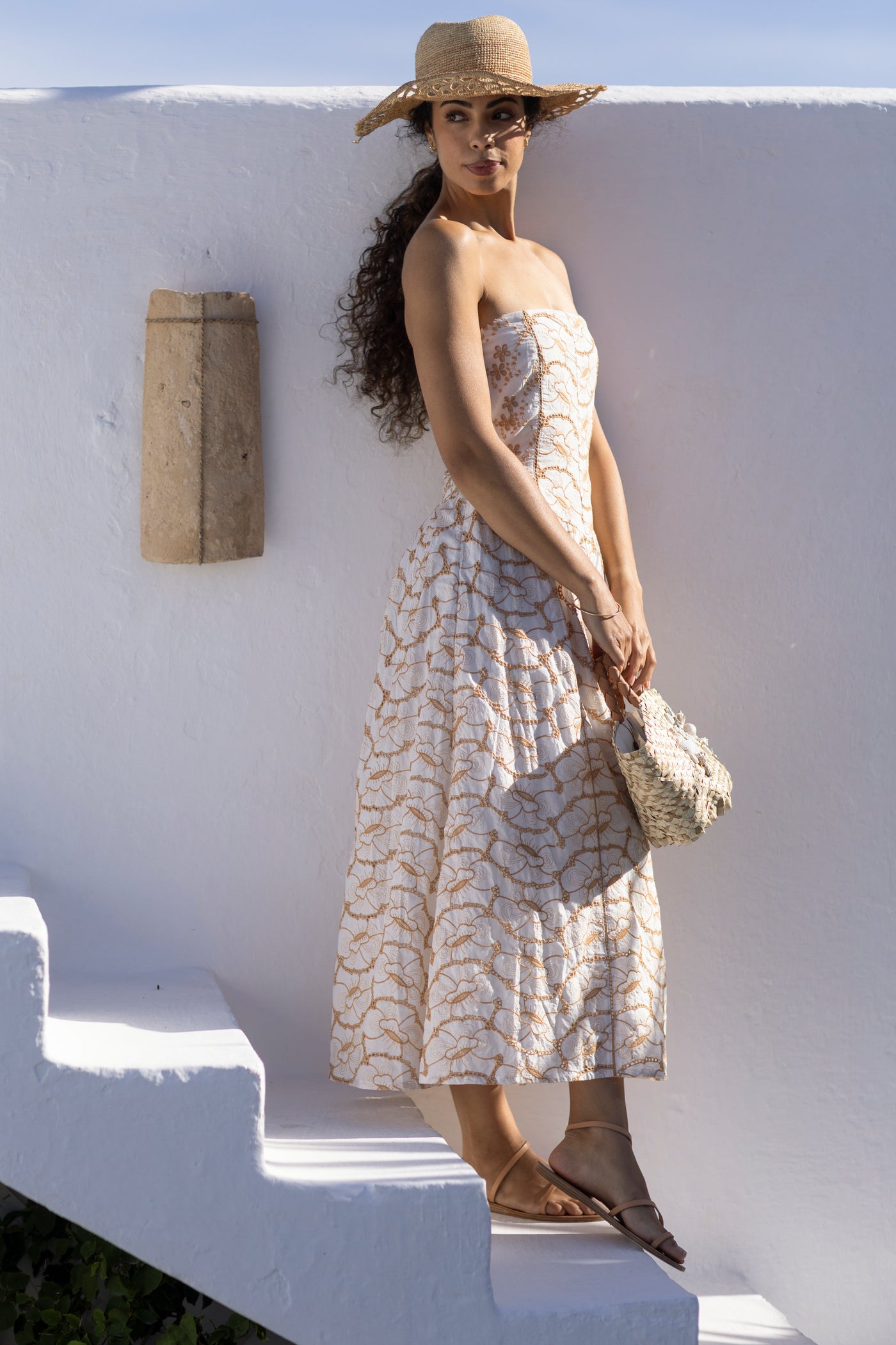 Pacifica Embroidered Bustier Dress Camel