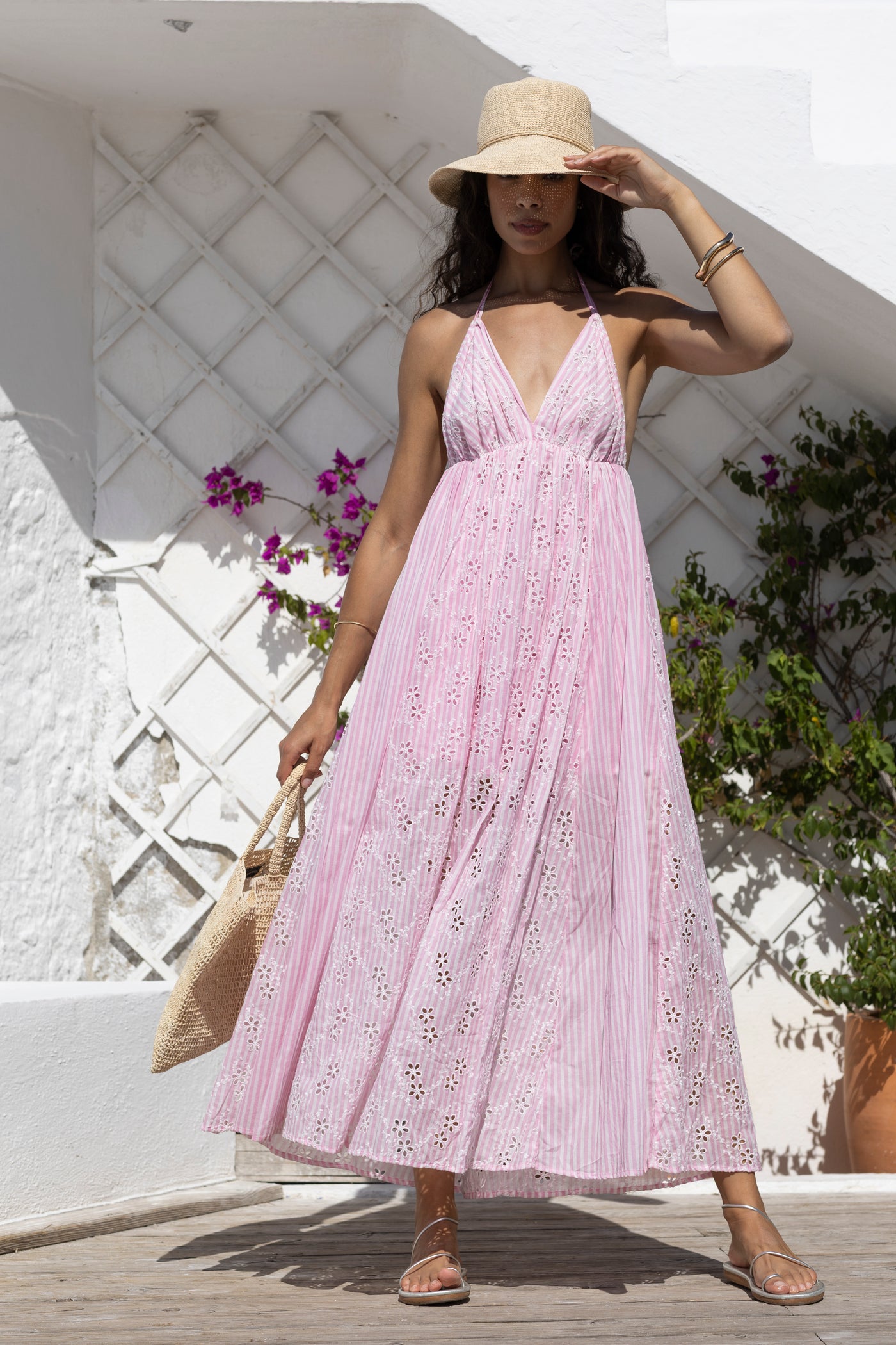 Tizana Embroidered Maxi Dress Pink