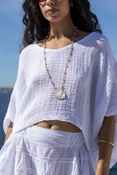 Coros Linen Top White