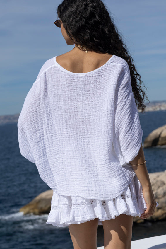 Coros Linen Top White