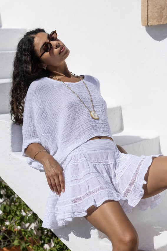 Coros Linen Top White