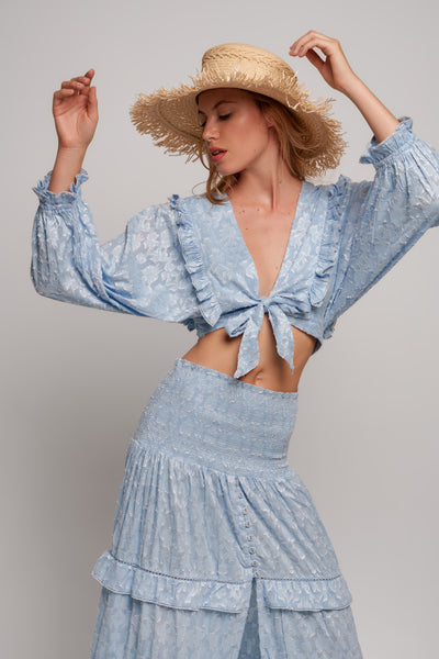 Camelia Jacquard Top Blue