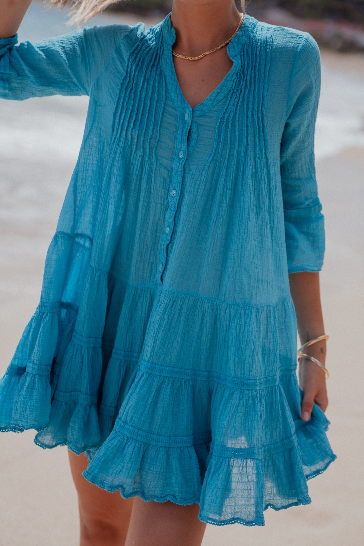 Bella Ciao Cotton Dress Turquoise