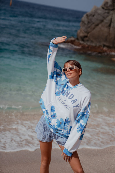 Pull Manama à Fleurs Bleu
