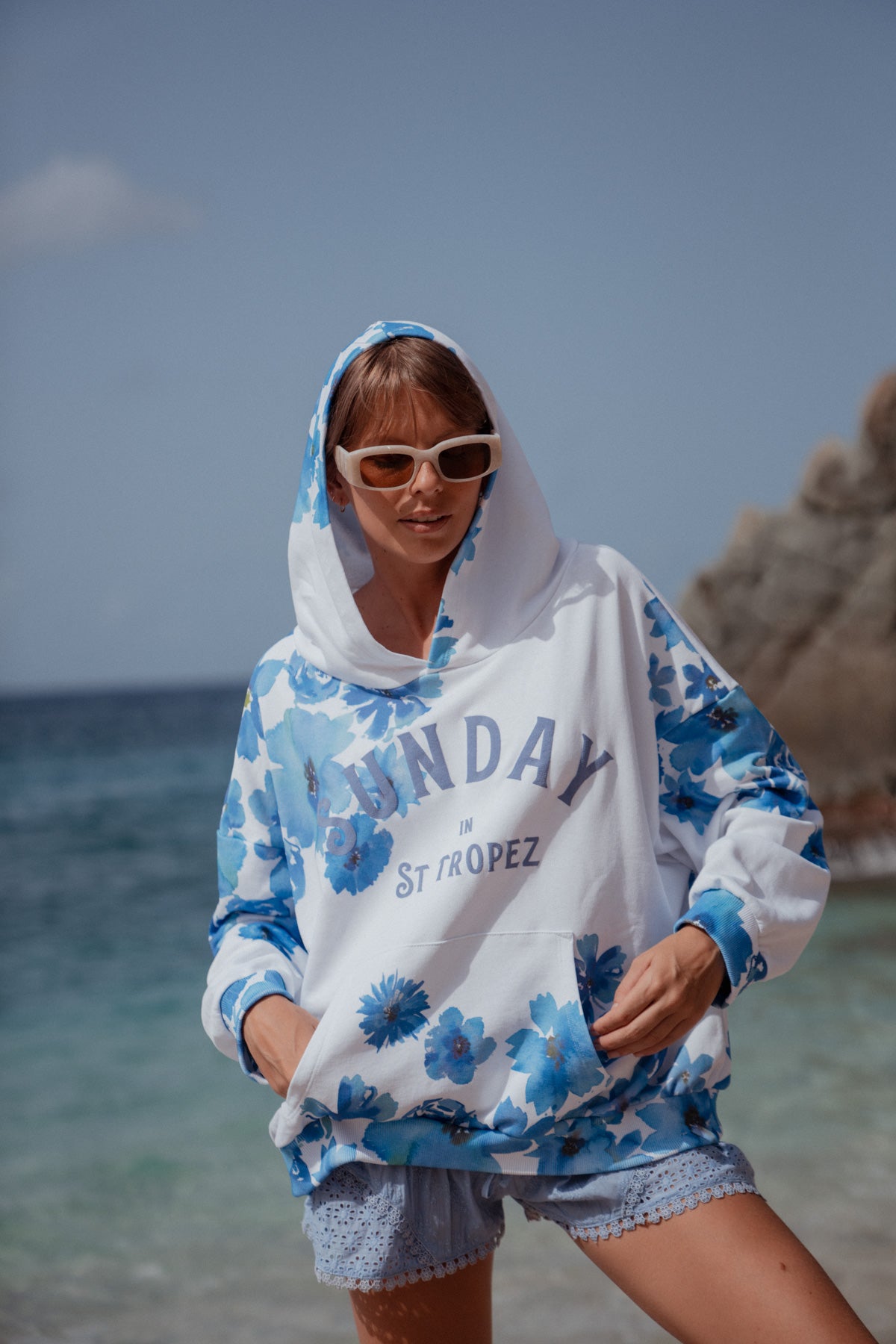 Pull Manama à Fleurs Bleu