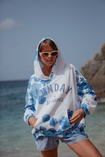 Pull Manama à Fleurs Bleu