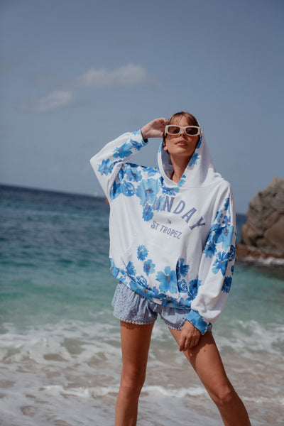 Pull Manama à Fleurs Bleu