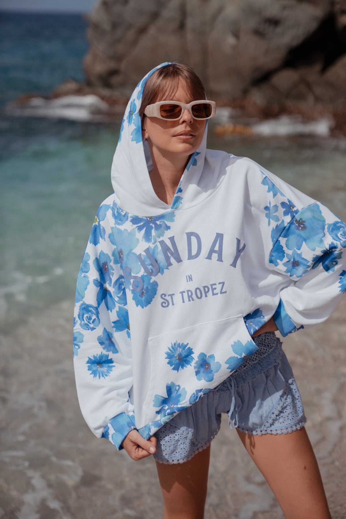 Pull Manama à Fleurs Bleu
