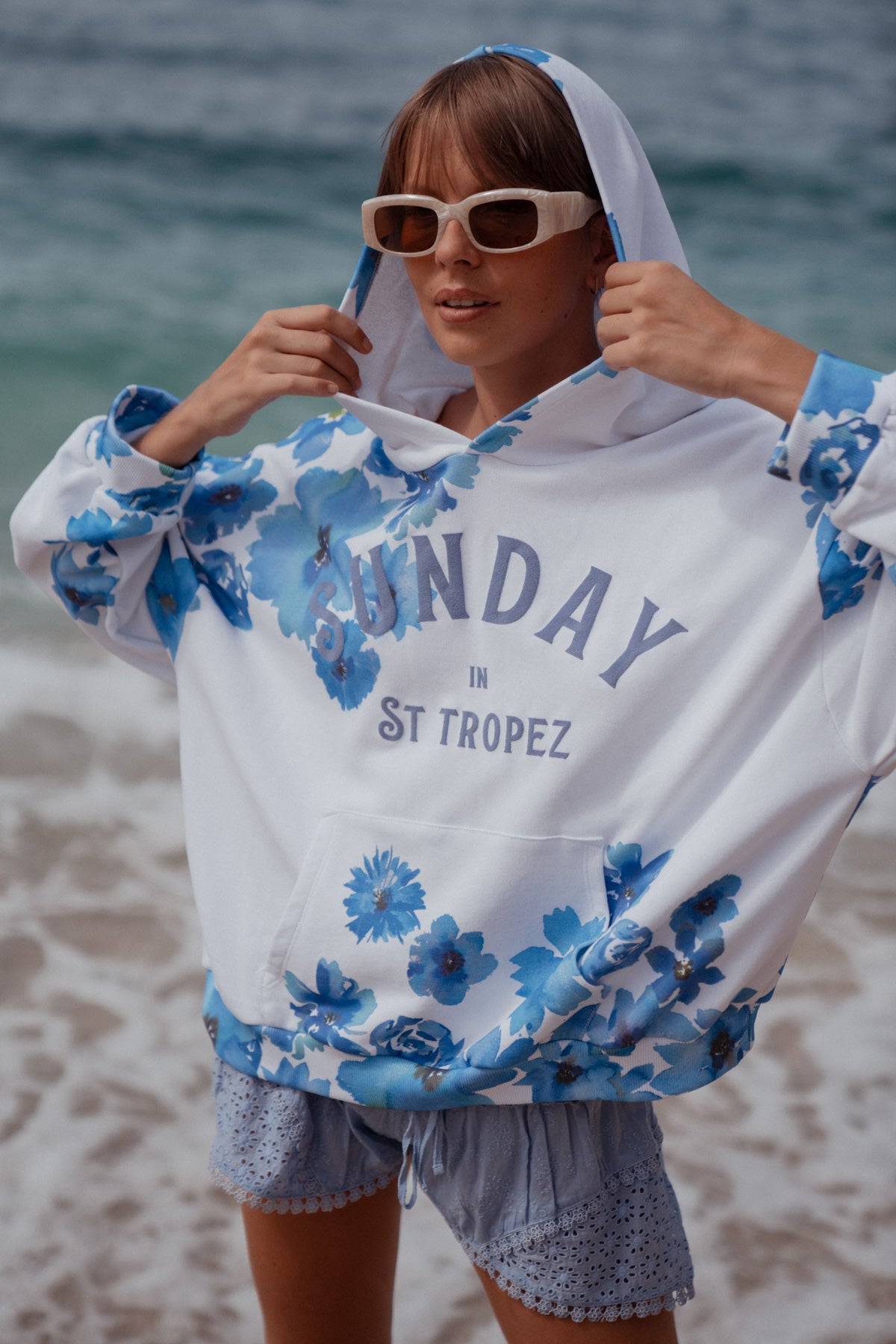 Pull Manama à Fleurs Bleu