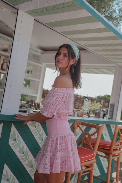 Ashley Flower Embroidered Top Pink