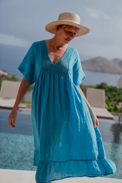 Valentina Linen Dress Turquoise