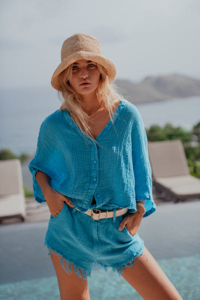 Babylon Linen Top Turquoise