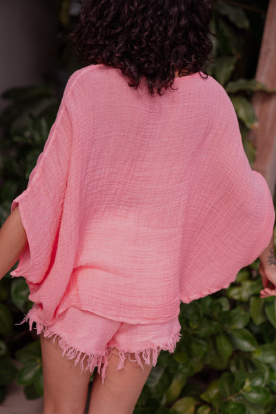 Coros Linen Top Pink