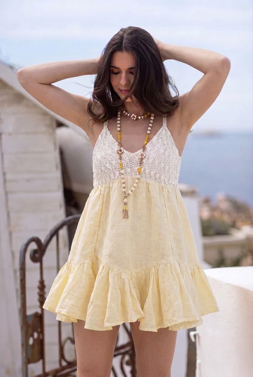 low cut linen dress DEIA Midi Dress