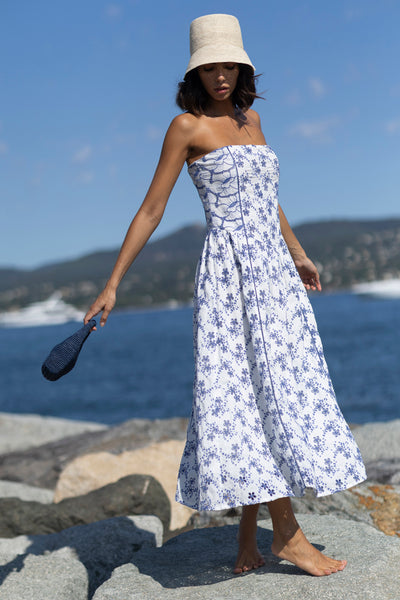 Pacifica Embroidered Bustier Dress Blue