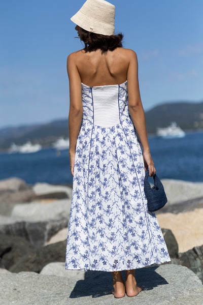 Pacifica Embroidered Bustier Dress Blue