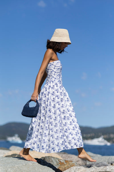 Pacifica Embroidered Bustier Dress Blue