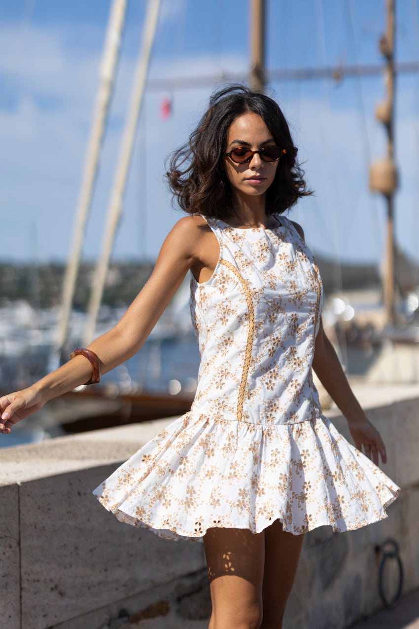 Manon Embroidered Mini Dress Camel