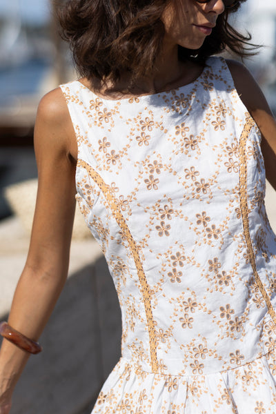 Manon Embroidered Mini Dress Camel