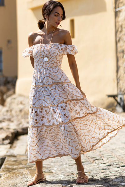 Lola Embroidered Dress Camel