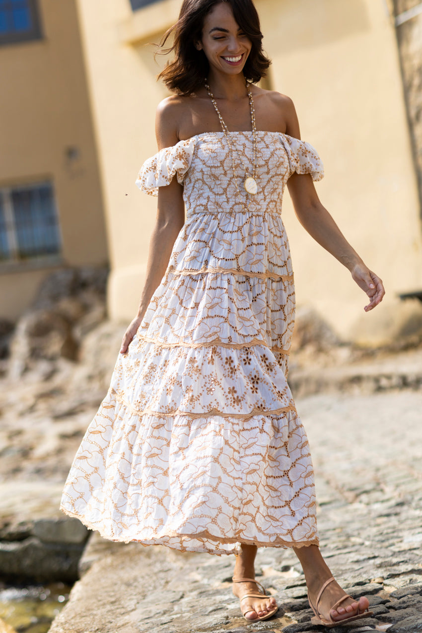 Lola Embroidered Dress Camel