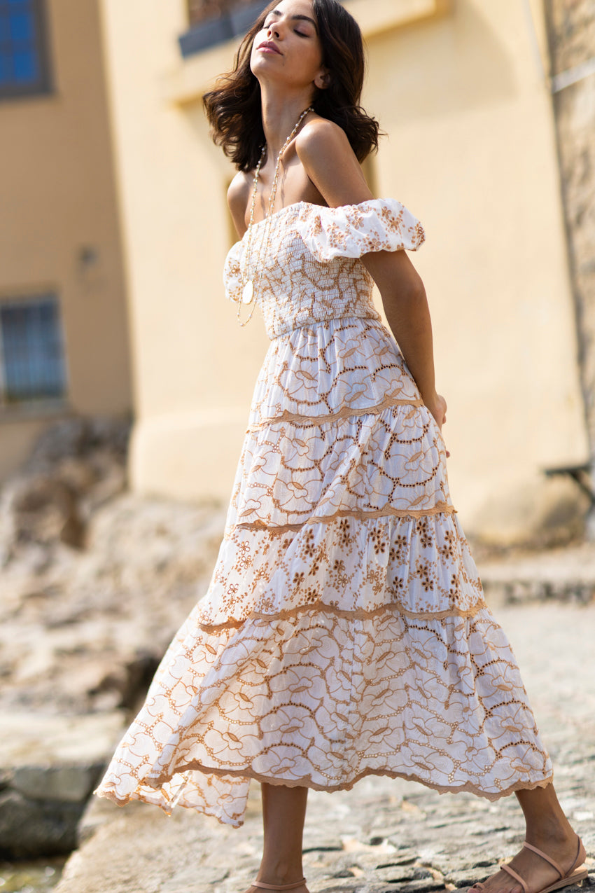Lola Embroidered Dress Camel