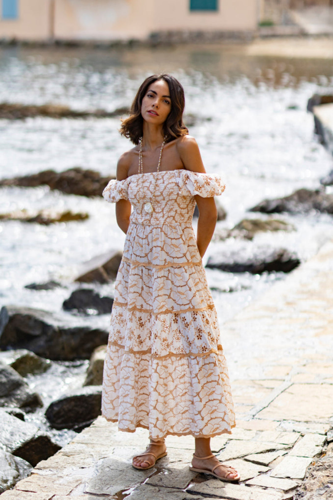 Lola Embroidered Dress Camel Sunday St Tropez Lola Embroidered Dress Camel Sunday St Tropez