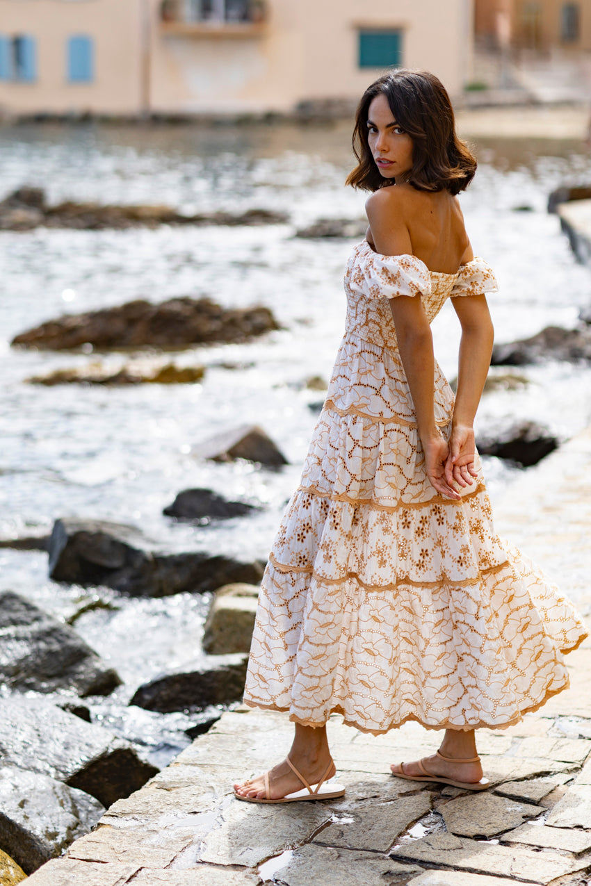 Lola Embroidered Dress Camel