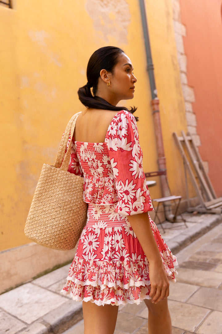 【COLOR iN ID】Rose unbalanced tiered skirt Blush Rose Chiffon Tiered Frill Maxi Skirt | Co-ords