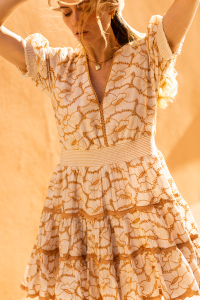 Ginette Embroidered Mini Dress Camel