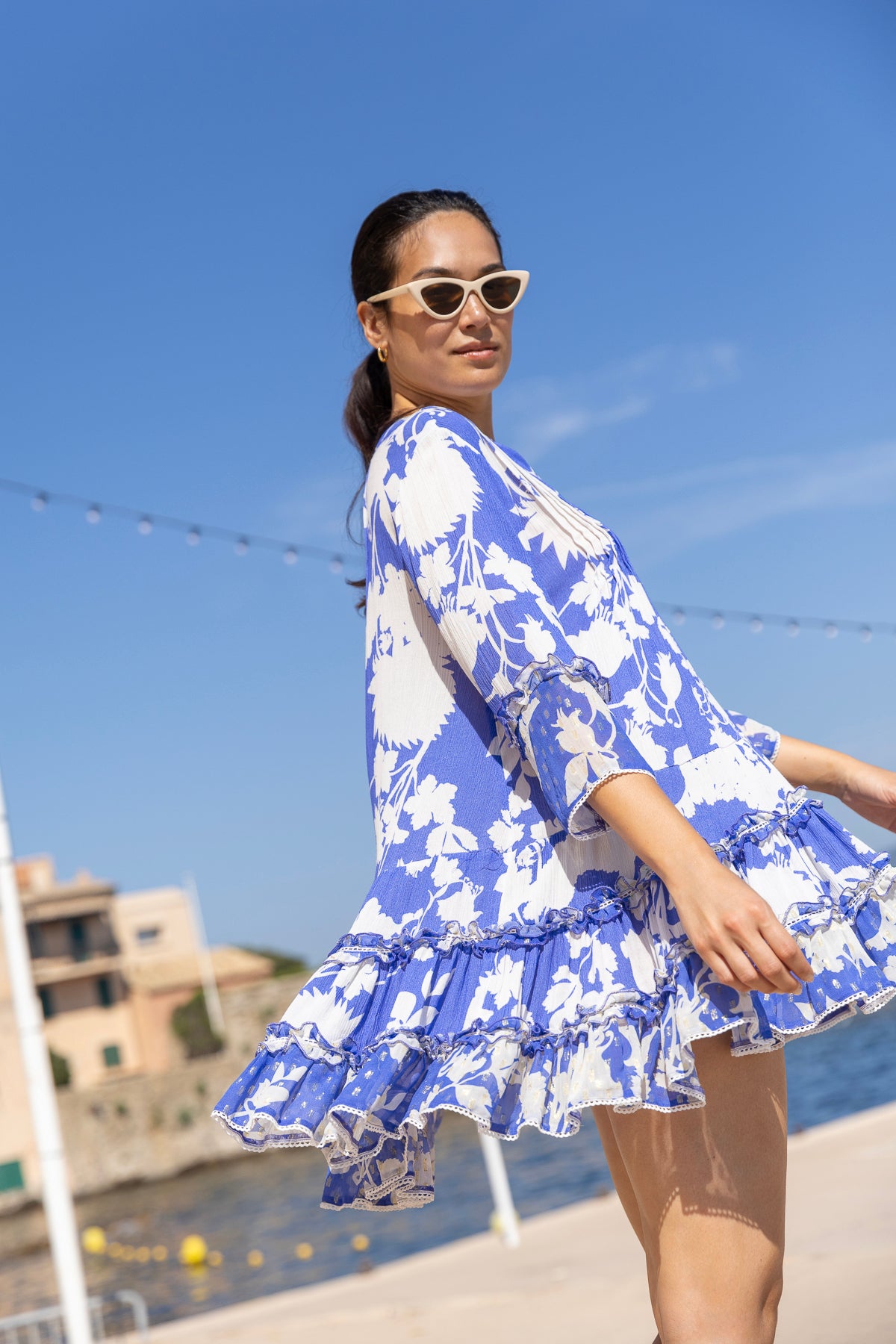 Bella Ciao Flower Dress Blue Blue / L