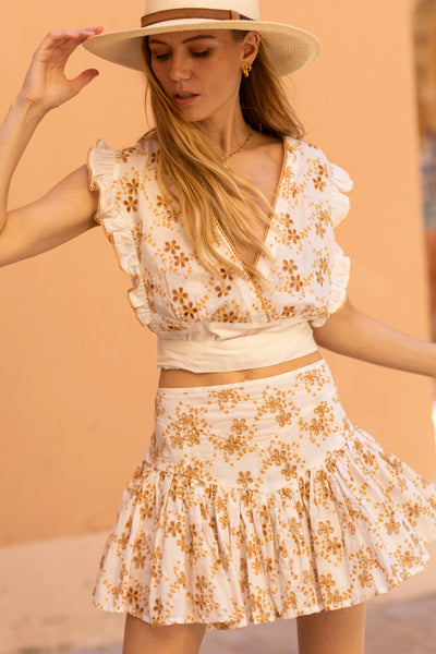Yaya Embroidered Mini Skirt Camel