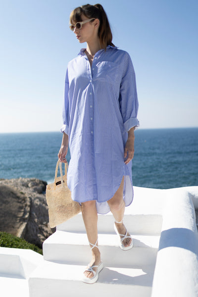 Robe Chemise Marine Coton Bleu
