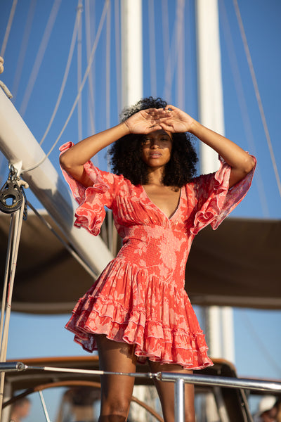 Jenina Flower Dress Red