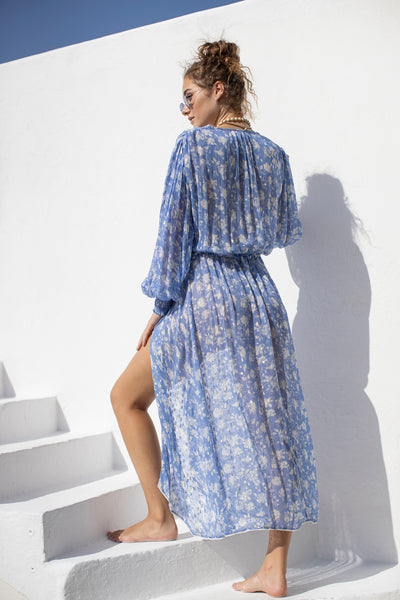 Cabana Flower Kimono Dress Blue