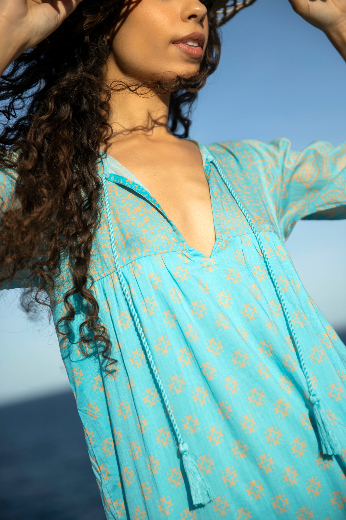 turquoise cotton dress Organic Cotton Dress Women Maxi Boho Dress Goddess Cocktail Dress Natural Sleeveless Slit Dress 9 Elements Sun Moon Dress/ Turquoise
