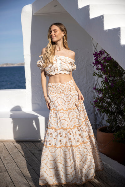 Palma Embroidered Maxi Skirt Camel