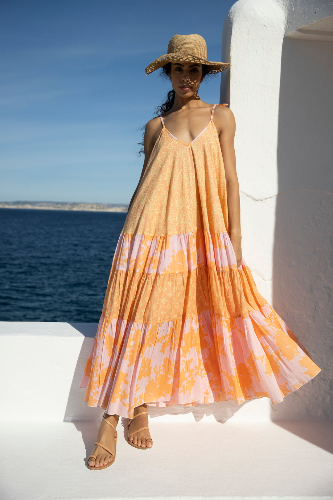 definition maxi dress Sunset Goddess || Orange Curvy Plus Style yours with neutral block heels and gold adornments for a golden hour glow 24seven Comfort Womens Essential Abstract