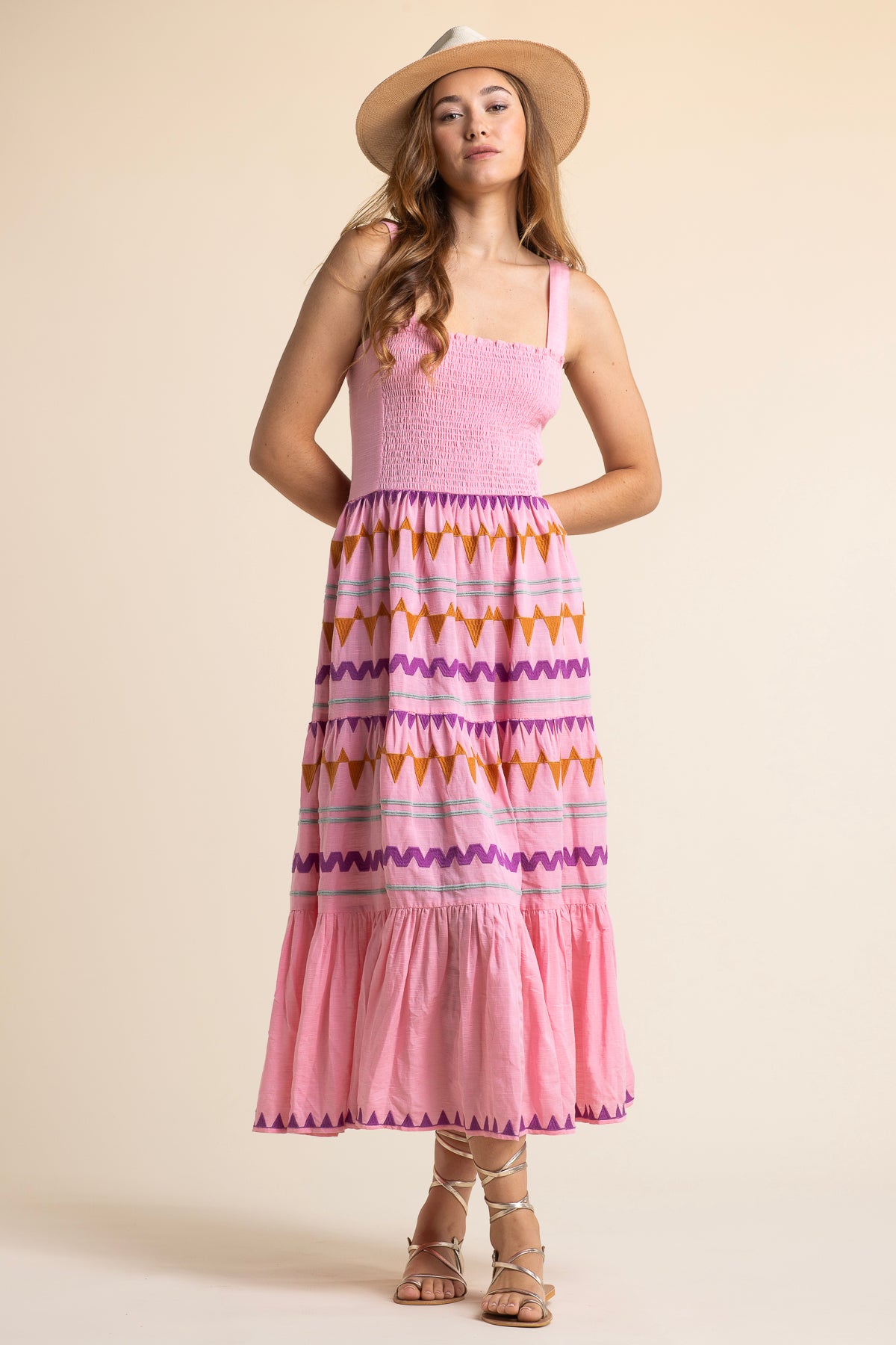 Marbella Embroidered Dress Pink