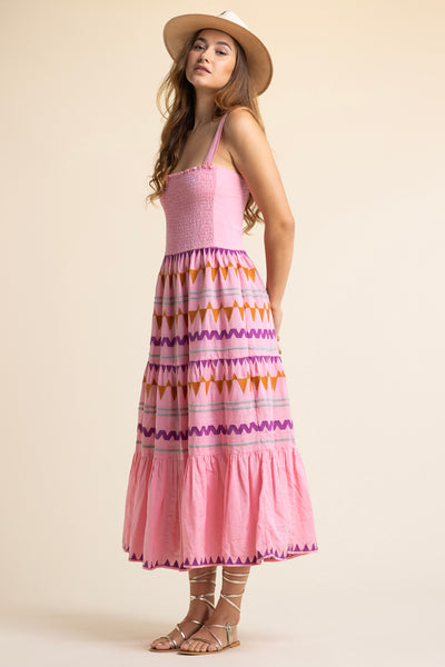Marbella Embroidered Dress Pink