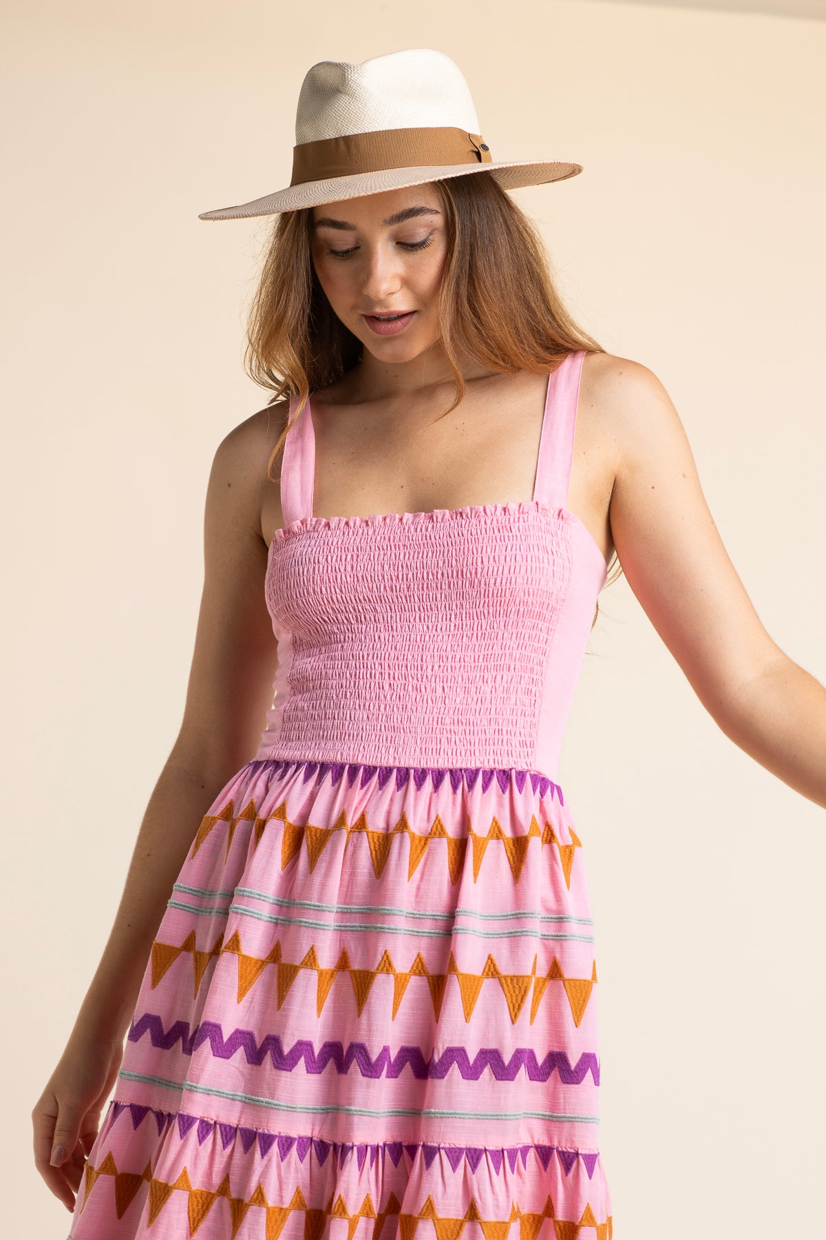 Marbella Embroidered Dress Pink