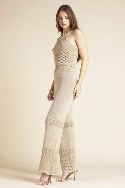 Tina Crochet Lurex Pants Gold