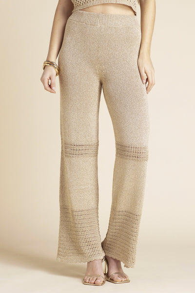 Tina Crochet Lurex Pants Gold