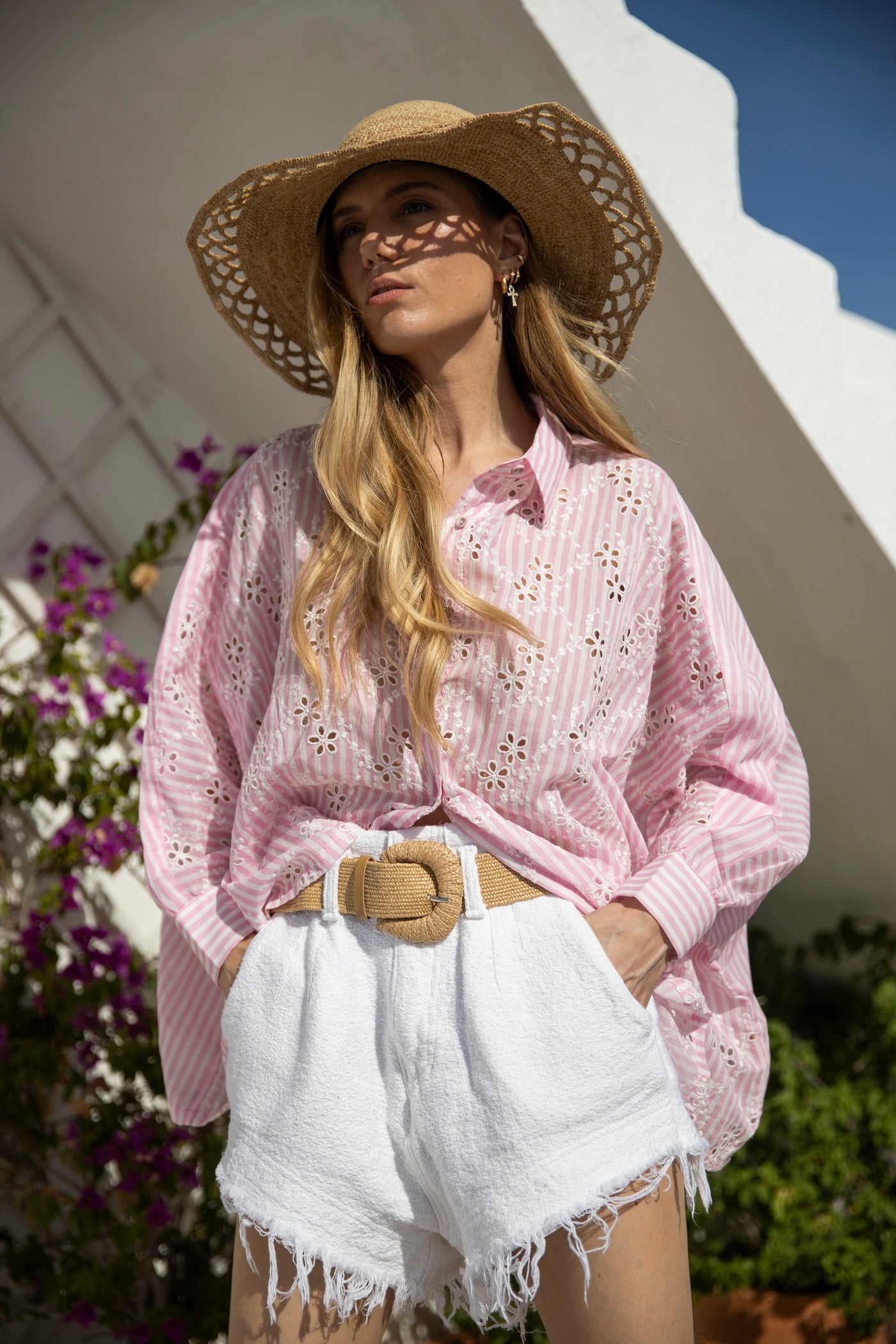 Lorella Cotton Embroidered Shirt Pink